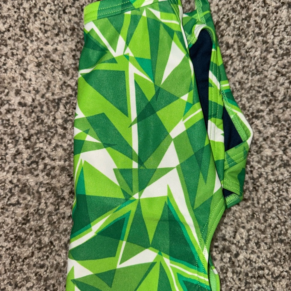 Geometric Green One-Piece Swimsuit CHALLENGE BACK
